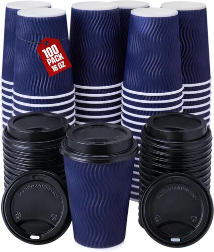 Vista 6 de Paquete de 100 tazas de café aisladas de 16 onzas con tapas, tazas de café Gris