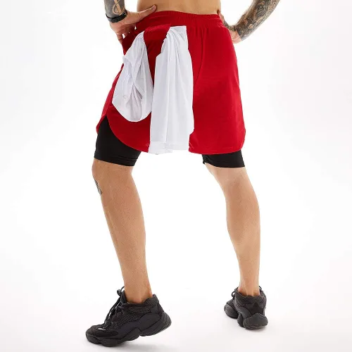 Vista 4 de JWJ Men's 2 in 1 Workout Running Shorts 7 Inch Lightweight Athletic Gym Shorts with Compression Liner
