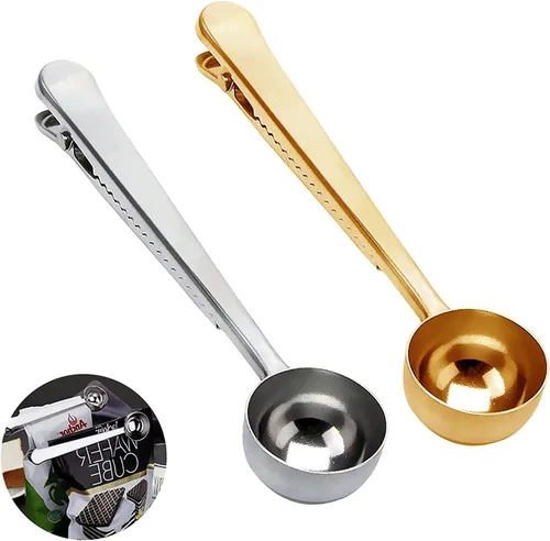 Vista 8 de Cuchara de café con clip de cucharada de acero inoxidable Cuchara de café con mango largo multifunción Bolsa de sellado Clip para té, café, proteína