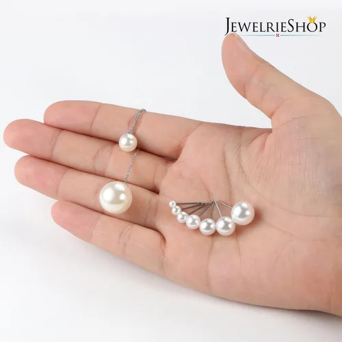 Vista 5 de JewelrieShop Aretes de perlas sintéticas, hipoalergénicos, colgantes para mujer