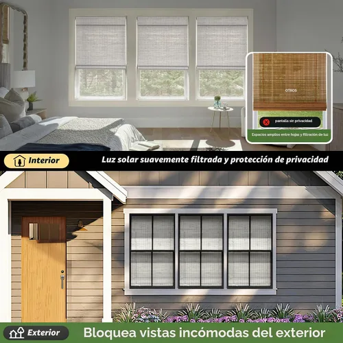 Vista 2 de LazBlinds Persianas romanas de bambú sin cordones, persianas de privacidad para ventanas interiores, oscurecimiento de la habitación, persianas