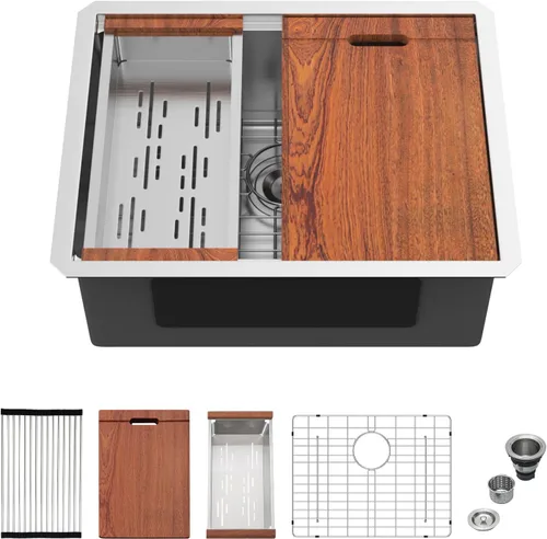 Vista 28 de Mocoloo Fregadero de barra bajo encimera de 13 pulgadas color negro plomizo – Fregadero de cocina pequeño de acero inoxidable T304 de 13 x 15