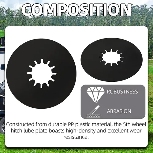 Vista 3 de TonGass (1-Pack, Negro) Placa de lubricación para enganche de quinta rueda de 10 pulgadas para remolque de RV, placa para ruedas de quinta rueda