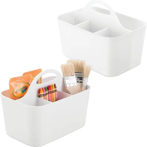Vista 10 de mDesign Organizador portátil de plástico para manualidades, cesta dividida con asa, para manualidades, costura, suministros de arte, capacidad