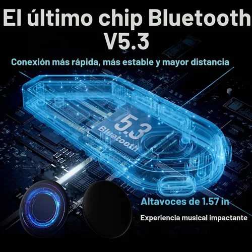 Vista 6 de Auriculares Bluetooth para casco con luces RGB para conductores, altavoces de casco con micrófonos duales, llamadas manos libres, música, IPX5