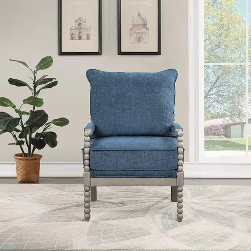 Vista 7 de OSP Home Furnishings Abbott Spindle - Silla decorativa con asiento acolchado de resorte y base gris cepillado, tela azul celeste