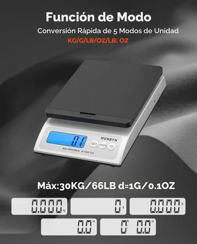 Vista 6 de MUNBYN Báscula de envío, 66lb/0.1oz Balanza Postal Digital Precisa Negro