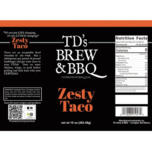 Vista 2 de TD's Brew & BBQ Zesty Taco Rub & Seasoning - BBQ Rub - Condimento para tacos - Estilo suroeste