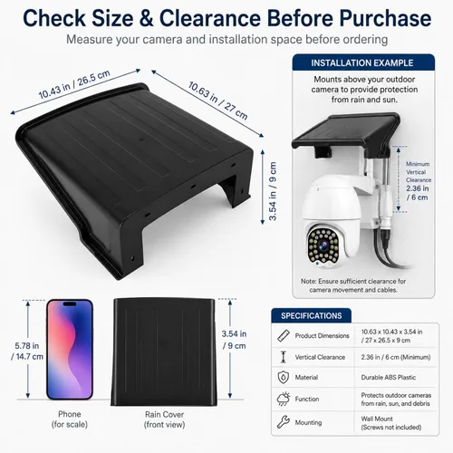 Vista 4 de jojofuny Cubierta de lluvia para cámara de seguridad para exteriores, protector solar de plástico negro para cámaras domo Bullet PTZ, techo
