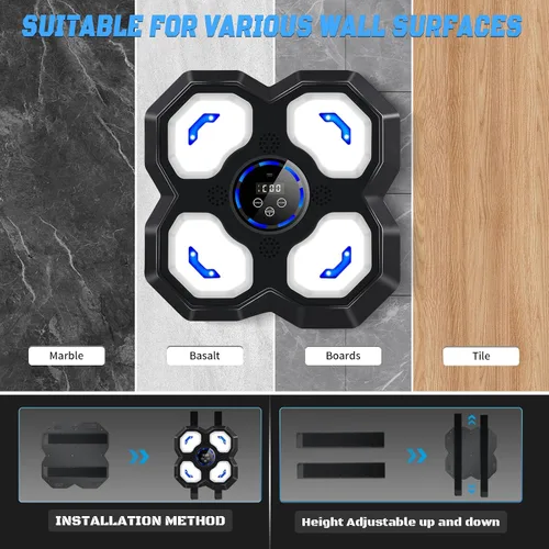 Vista 5 de Máquina de Boxeo Musical para Niños y Adolescentes Adultos, Equipo de Entrenamiento con Guantes, Máquina de Entrenamiento Musical de Boxeo Montada