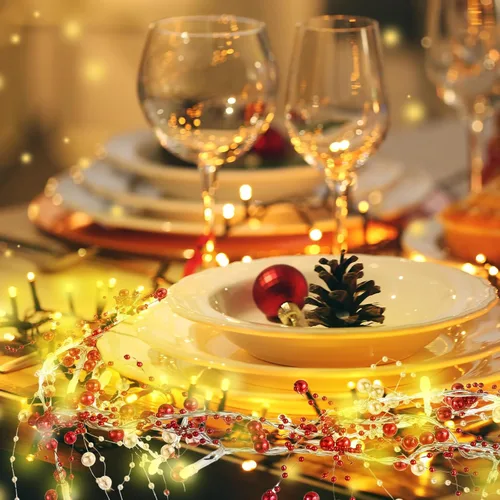 Vista 3 de Mudder Guirnalda de 30 luces LED de Navidad de 10 pies con cuentas de bayas de metal, guirnalda de luces de Navidad para interiores para chimenea