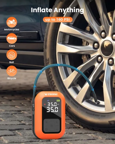 Vista 3 de ETENWOLF Arrancador de batería de coche 2000A con compresor de aire 160PSI Naranja vívido
