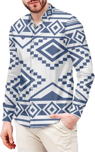 Vista 13 de Camisas aztecas grandes y altas para hombre, diseño étnico azteca tribal del suroeste, camiseta delgada de manga larga con botones