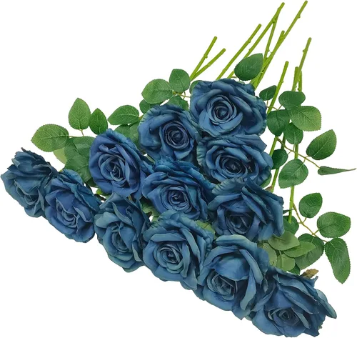 Vista 18 de ATFL Rosas Rubor, 12 Piezas de Rosas Rosa Pálido, Rosas Artificiales de Color Rosa Claro, Diámetro de la Flor 10 cm, Rosas Artificiales con Tallos