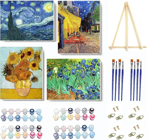 Vista 21 de VIGEGU Paquete de 4 pinturas por números para adultos, lienzo enmarcado, con caballete de madera, pintura por números para niños de 8 a 12 años