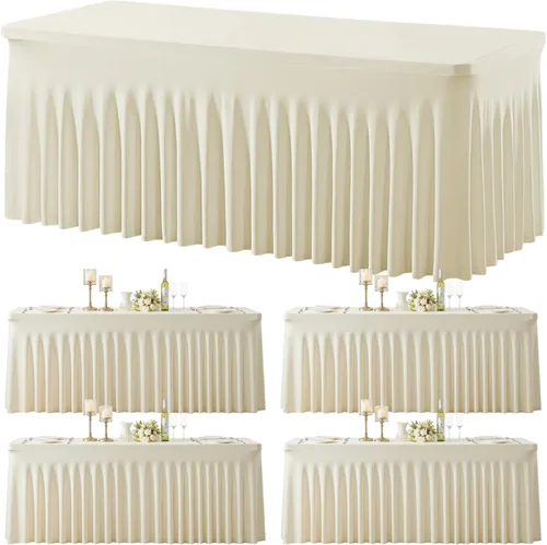 Vista 12 de Paquete de 2 manteles color azul bebé para mesas rectangulares de 6 pies, mantel ajustable de elastano, fundas de mesa elásticas de 6 pies, manteles