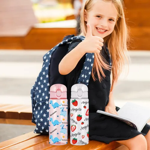 Vista 6 de Botellas de agua personalizadas, botella de agua de plástico personalizada con mango para nombre, botella de agua deportiva a prueba de fugas