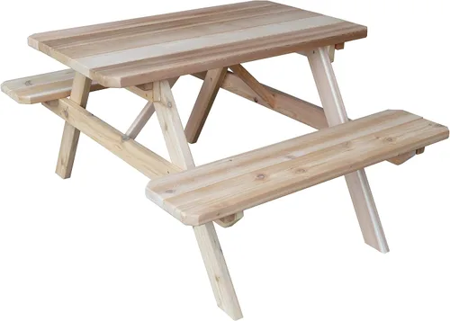 Vista 15 de Furniture Barn USA Mesa de picnic de cedro de 4 pies con bancos adjuntos, tinte de cedro mancha de cedro