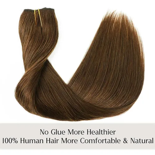 Vista 2 de Extensiones de cabello humano real, cabello lacio marrón chocolate de 12 pulgadas con alambre oculto y línea de pescado transparente