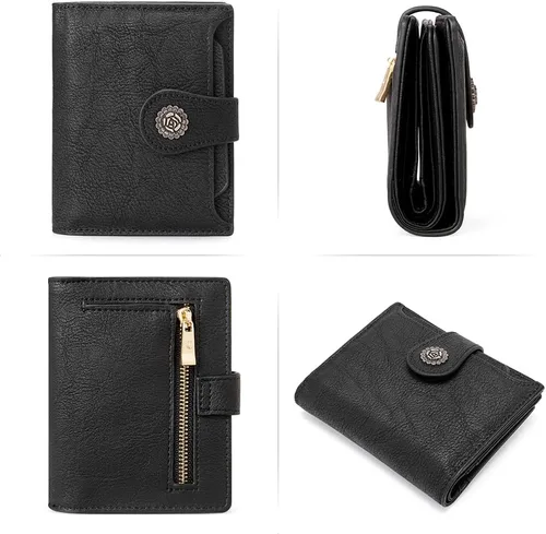 Vista 6 de CLUCI Cartera RFID triple pequeña para mujer, Negro