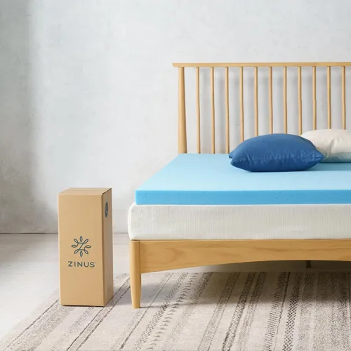 Vista 2 de ZINUS Cubrecolchón de espuma viscoelástica de gel refrescante de té verde de 2 pulgadas, embalaje WonderBox más pequeño, más conveniente, espuma