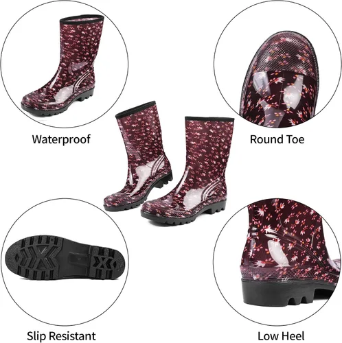 Vista 68 de DKSUKO Waterproof Womens Rain Boots insulated,Lightweight Rubber fashion Boots in Gardening,Warm and Comfortable Wide Calf Rain Boots with Glossy in