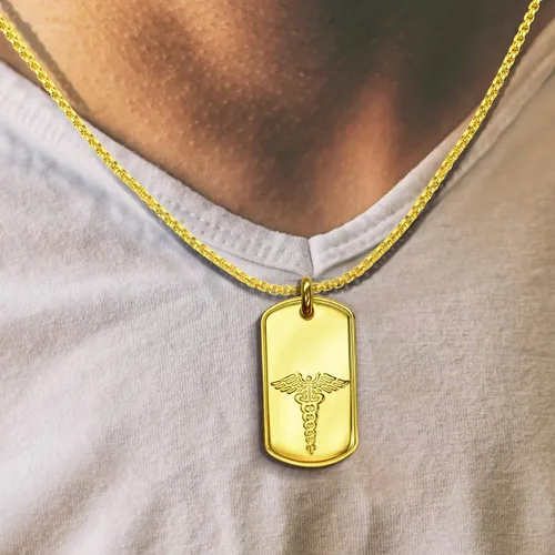 Vista 2 de Divoti Deep Custom Laser Engraved Stainless Steel Medical Alert Necklace for Men, PVD GoldStainless Classic Tag Medical ID Necklace, Medical Dog Tag