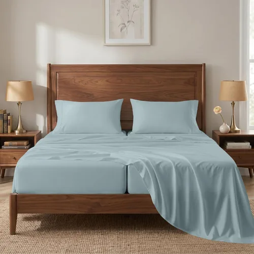 Vista 52 de LANE LINEN Sábanas de cama individual – 450TC algodón peinado de fibra larga de alta calidad, color blanco Soft & Breathable Twin Sheet &