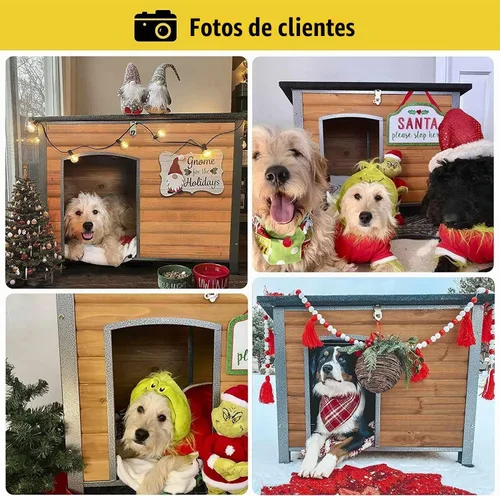 Vista 3 de Aivituvin - Casa para perros de madera para exteriores e interiores, para invierno, con patas elevadas, resistente a la intemperie, para perros