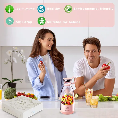 Vista 5 de Licuadora portátil de jugo, licuadora de jugo fresco, exprimidor eléctrico portátil inalámbrico de 11.8 fl oz, licuadora de jugo fresco portátil