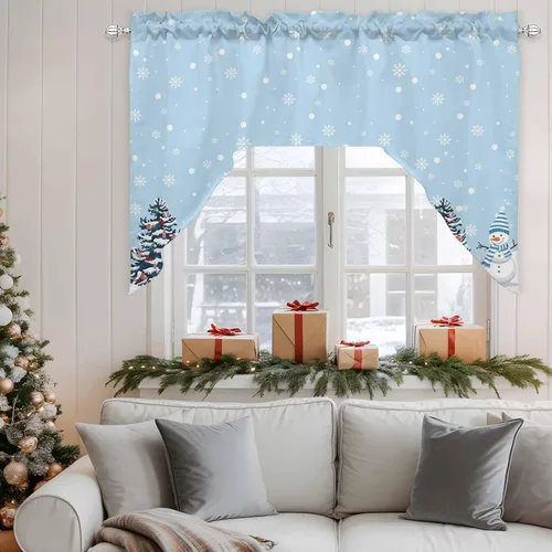 Vista 4 de Muñeco de nieve de Navidad, cenefa de cocina, cenefa con bolsillo para barra, paneles de cortina para dormitorio, sala de estar, baño, cafetería