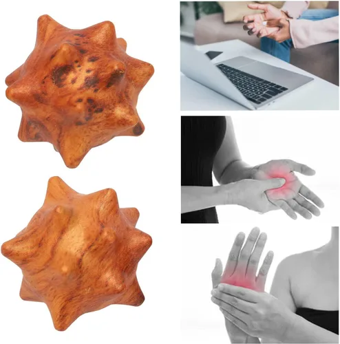 Vista 4 de Yinhing 2 bolas de ejercicio de mano de madera, bola de masaje de mano de madera para palma relajante, bolas de masaje de acupuntura texturizadas