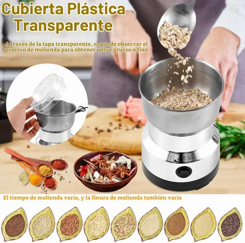 Vista 5 de Molinillo de café eléctrico para rebabas, molinillo de café de molienda rápida, molinillo de especias, molinillo de granos de café de acero