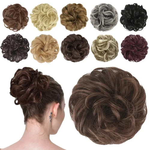 Vista 11 de FESHFEN Pieza de Cabello de Moño Desordenado - Extensiones de Coleteros de Moño de Cabello Ondulado Rizado Elástico Postizos Sintéticos para Mujeres