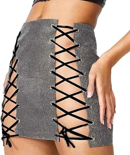 Vista 2 de Jemiwa Falda de cadera con diamantes de imitación brillantes para mujer
