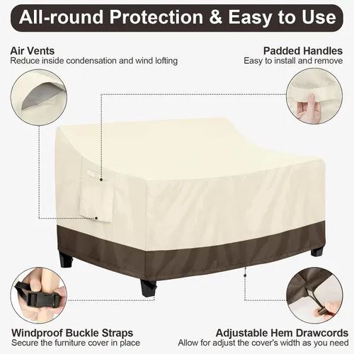 Vista 5 de PureFit Funda impermeable para sofá de exterior, funda para muebles de sofá de patio, funda de sofá biplaza de 2 plazas con ventilación de aire