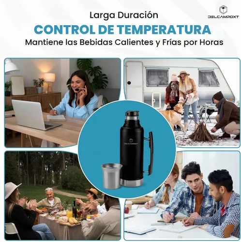 Vista 7 de Mate Thermal Flask Termo con tapa Tapa Vaso – Botella aislada al vacío de acero inoxidable de 1.2L (67.6 onzas), mantiene las bebidas calientes