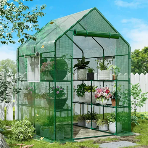 Vista 8 de SPECILITE Invernadero de 56 × 56 × 78 pulgadas para plantas de jardín al Blanco