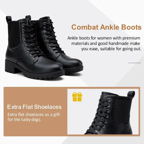 Vista 5 de Vepose Women's 916 Ankle Boots, Combat Lace up Short Booties with Inside Zipper