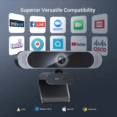 Vista 7 de DEPSTECH Cámara web 4K, DW49 HD 8MP equipada con cámara web de enfoque automático con sensor Sony con micrófono, cubierta de privacidad, cámara web