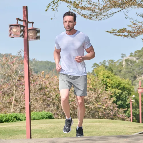 Vista 6 de Pantalones cortos deportivos para correr para hombre, de 7 pulgadas, de secado rápido, ligeros, para entrenamiento, gimnasio, tenis, 3 bolsillos