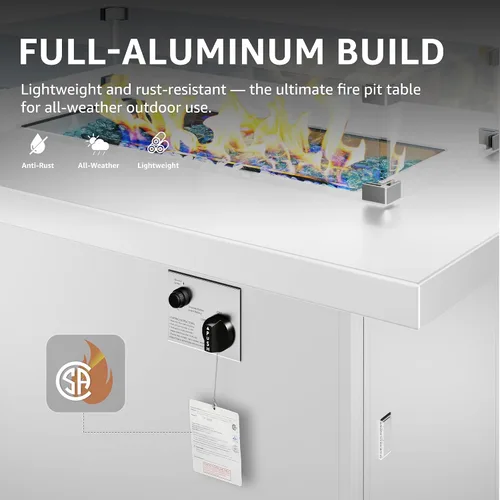 Vista 7 de BULEXYARD Mesa de Hoguera de Propano para Exteriores de Aluminio de 43", Mesa de Centro de Hoguera Rectangular de 60,000 BTU con Protector contra