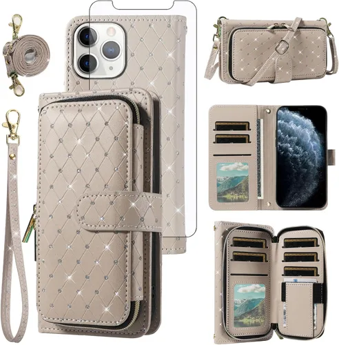Vista 100 de Funda para teléfono iPhone 6 6S con cremallera y protector de pantalla con protector de pantalla, correa de cordón cruzado, ranura para iPhone 6 Six