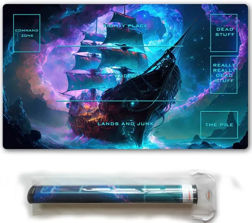 Vista 7 de MTG Alfombra de juego con tubo de almacenamiento de plástico gratis y bolsa, reglas de campo cosidas, tapete de juego para juegos de cartas MTG