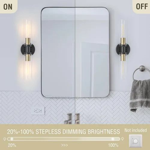 Vista 7 de Lámparas de baño de 2 luces negras y doradas, luces de tocador de baño sobre espejo, apliques de pared, iluminación industrial, accesorios