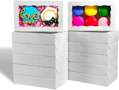 Vista 14 de RomanticBaking Paquete de 12 cajas de galletas autoemergentes para 2 galletas de 7 x 4 3/8 pulgadas x 1 1/2 pulgadas, cajas de panadería de papel