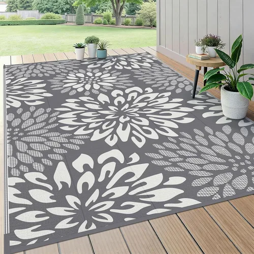 Vista 19 de HEBE Alfombra impermeable para exteriores de 5 x 8 pies para patios, alfombra de paja de plástico reversible floral, alfombra de patio, alfombra