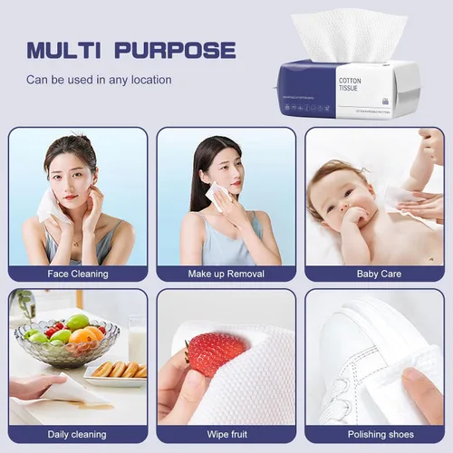 Vista 6 de Toalla facial desechable, 100 toallas faciales para lavar toallitas secas de algodón suave, toallas faciales para lavado y secado, tejido facial