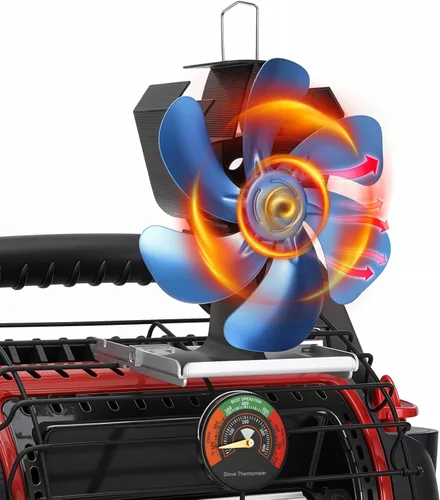 Vista 10 de XTIMES Ventilador de estufa de leña oscilante, ventilador de chimenea con termómetro magnético, ventilador termoeléctrico para estufa