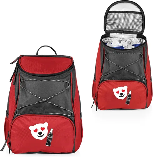 Vista 2 de ONIVA – a Picnic Time Brand Coca-Cola PTX mochila enfriadora, mochila térmica suave, bolsa de almuerzo aislada Emoji Coca-Cola - Rojo con Acentos
